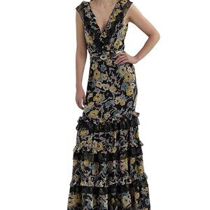 Floral Ruffle-Trim Georgette Gown (NEVER WORN)